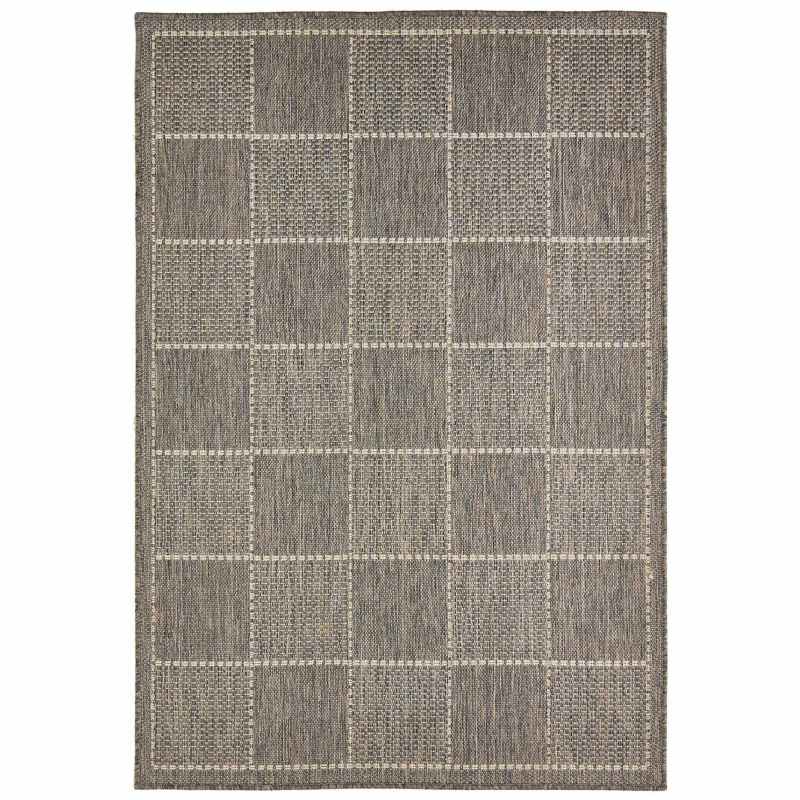 Checked Flatweave Anti Slip Kitchen Rugs in Brown Grey