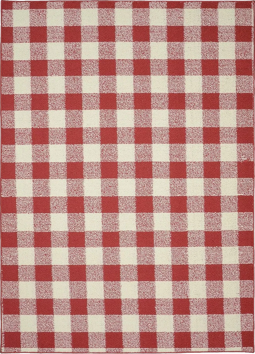Garland Rug Country Living Buffalo Plaid Area Rug, 5-Feet by 7-Feet, Chili Red/Ivory - 5′0″x7′0″