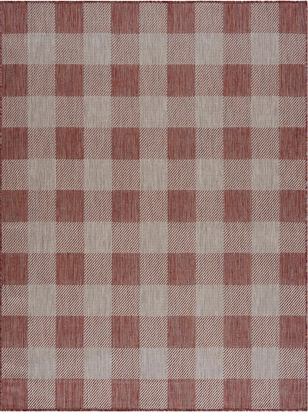 CAMILSON Buffalo Plaid Outdoor Rug – Check Area Rugs for Indoor and Outdoor Patios, Checkered Pattern Mats for Kitchen and Hallway - Washable Outside Carpet (5x7, Copper/Grey) - 5′3″x7′0″
