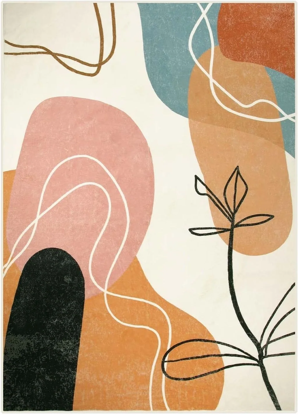 Wonnitar Boho Art Large Area Rug - Machine Washable 5x7 Rug for Living Room,Minimalist Lines Abstract Throw Mat for Bedroom,Non-Slip Mid Century Modern Aesthetic Carpet for Nursery Dining Room - 4′11″x6′11″