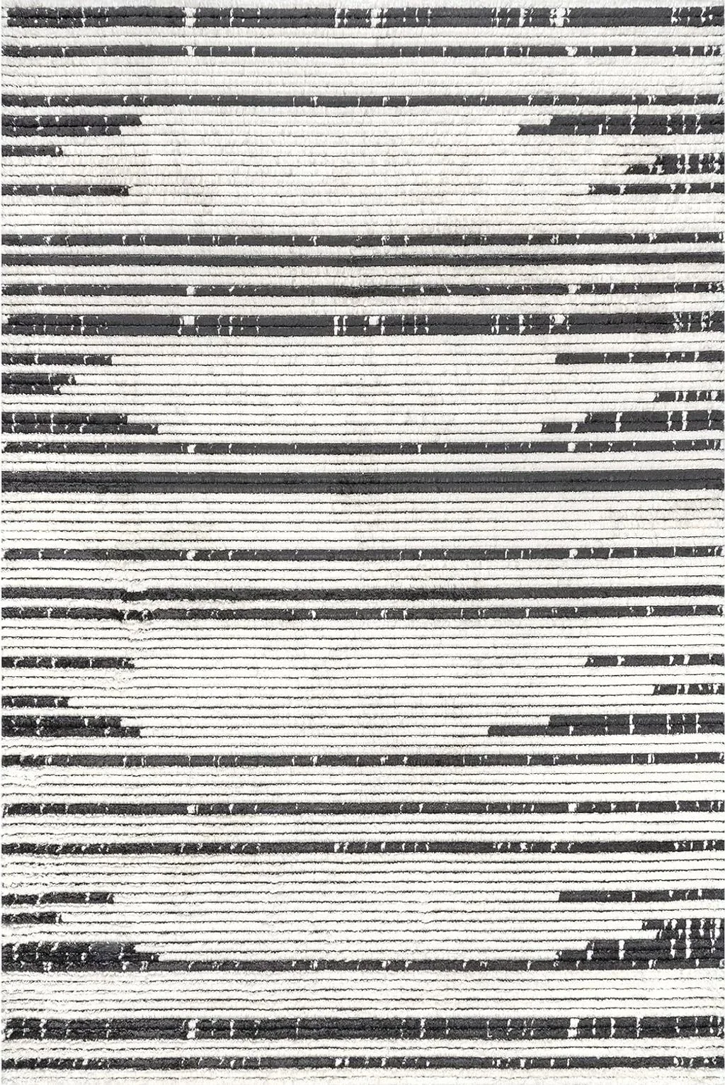 nuLOOM Carling Soft Shaggy Textured Contemporary Stripes Fringe Area Rug, 7x9, Beige - 7′0″x9′0″