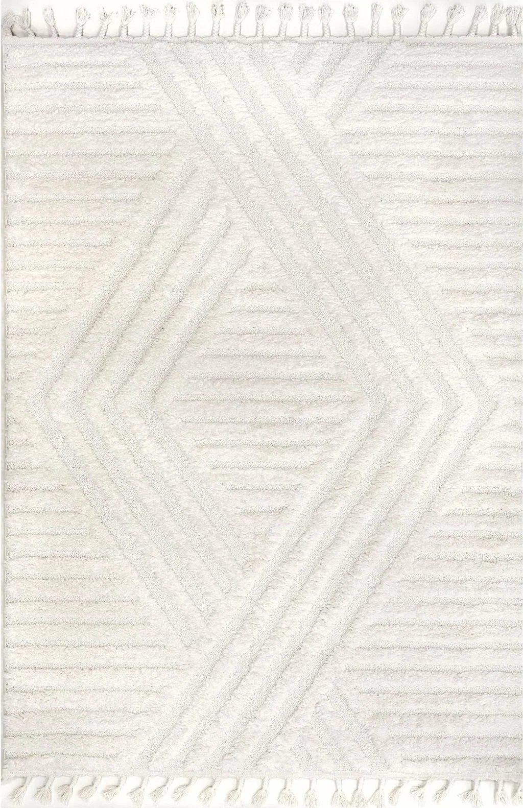 nuLOOM Risette Geometric Shag Tassel Area Rug, 7x9, Beige - 6′7″x9′0″