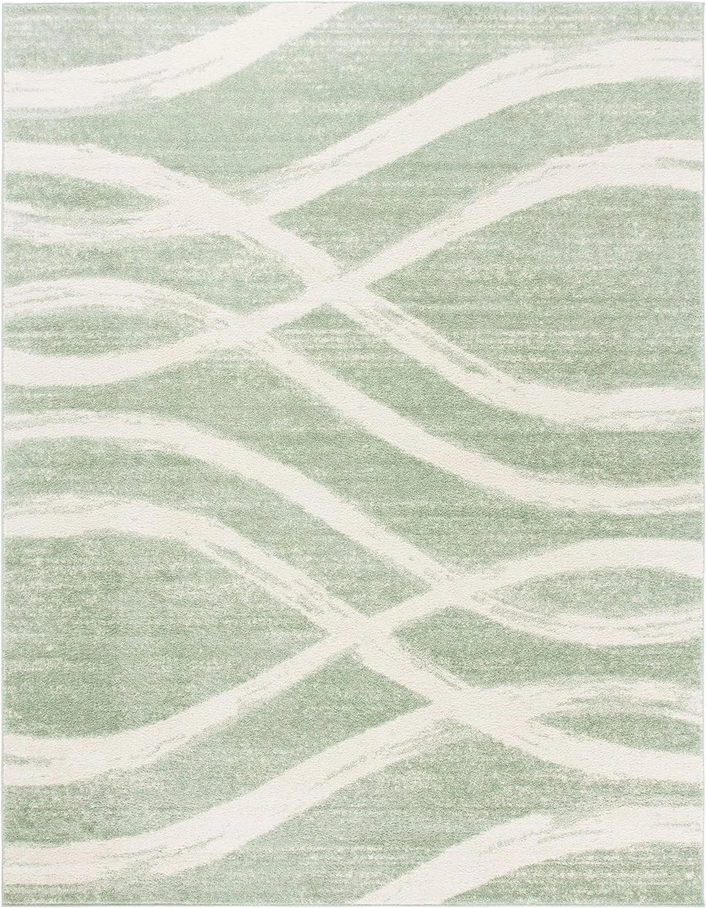 SAFAVIEH Adirondack Collection Area Rug - 8' x 10', Sage & Cream, Modern Wave Distressed Design, Non-Shedding & Easy Care, Ideal for High Traffic Areas in Living Room, Bedroom (ADR125X) - 8′0″x10′0″