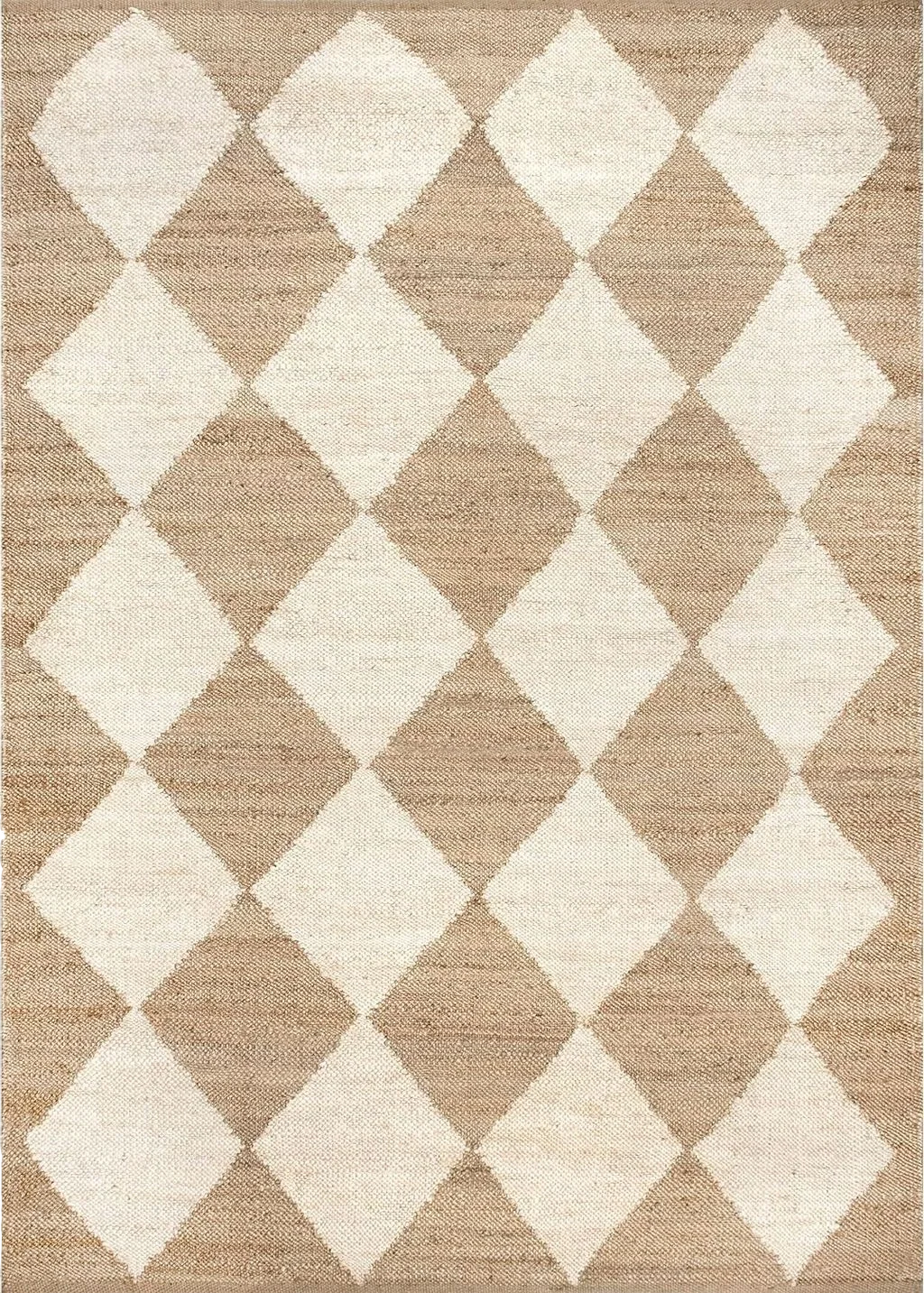 Rugs USA x Arvin Olano Louie Diamond Checkerboard Jute Area Rug, 2' x 8', Natural - 2′0″x8′0″
