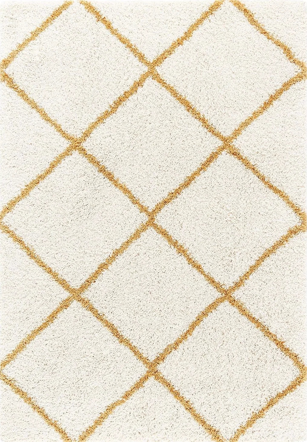 SAFAVIEH Hudson Shag Collection Area Rug - 8' x 10', Ivory & Gold, Modern Trellis Design, Non-Shedding & Easy Care, 2-inch Thick Ideal for High Traffic Areas in Living Room, Bedroom (SGH281E) - 8′0″x10′0″