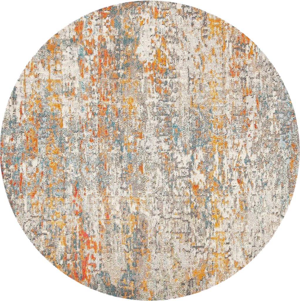 SAFAVIEH Madison Collection 3' Round Grey/Orange MAD460F Modern Abstract Non-Shedding Dining Room Entryway Foyer Living Room Bedroom Area Rug - 3′0″x3′0″