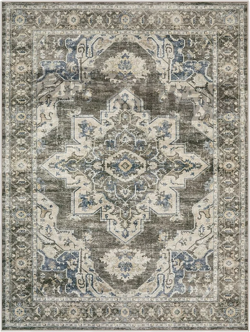 8x10 Area Rugs for Living Room Bedroom: Large Washable Rug with Non-Slip Backing Non-Shedding Stain Resistant, Boho Floral Large Carpet for Dining Room Nursery Home Office Indoor Brown/Green - 8′0″x10′0″