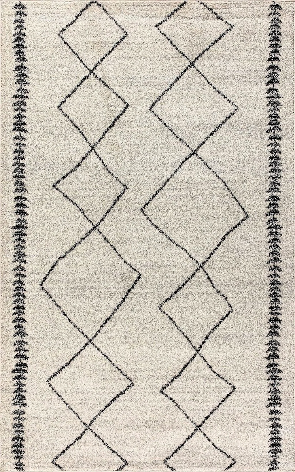 Eyely HOM203A-8 Moroccan Hype Zaina Beni Souk Indoor Area Rug Modern;Bohemian;Transitional;Rustic, Bedroom, Kitchen, Living Room, Easy-Cleaning, Non-Shedding, 8 X 10, Cream/Black - 7′9″x10′0″