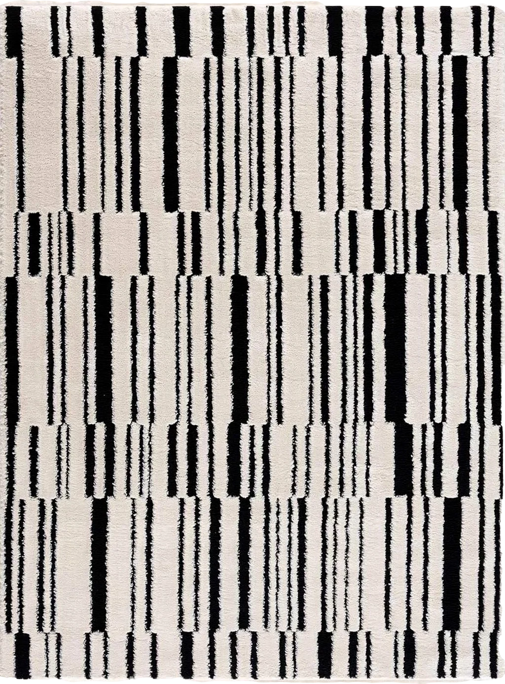 Hauteloom Deren Living Room, Bedroom Bohemian Shag Area Rug - Soft Shaggy Farmhouse - High Plush Pile - Black, White, Cream, Light Beige, Ivory - 7'10" x 10' - 7′10″x10′0″