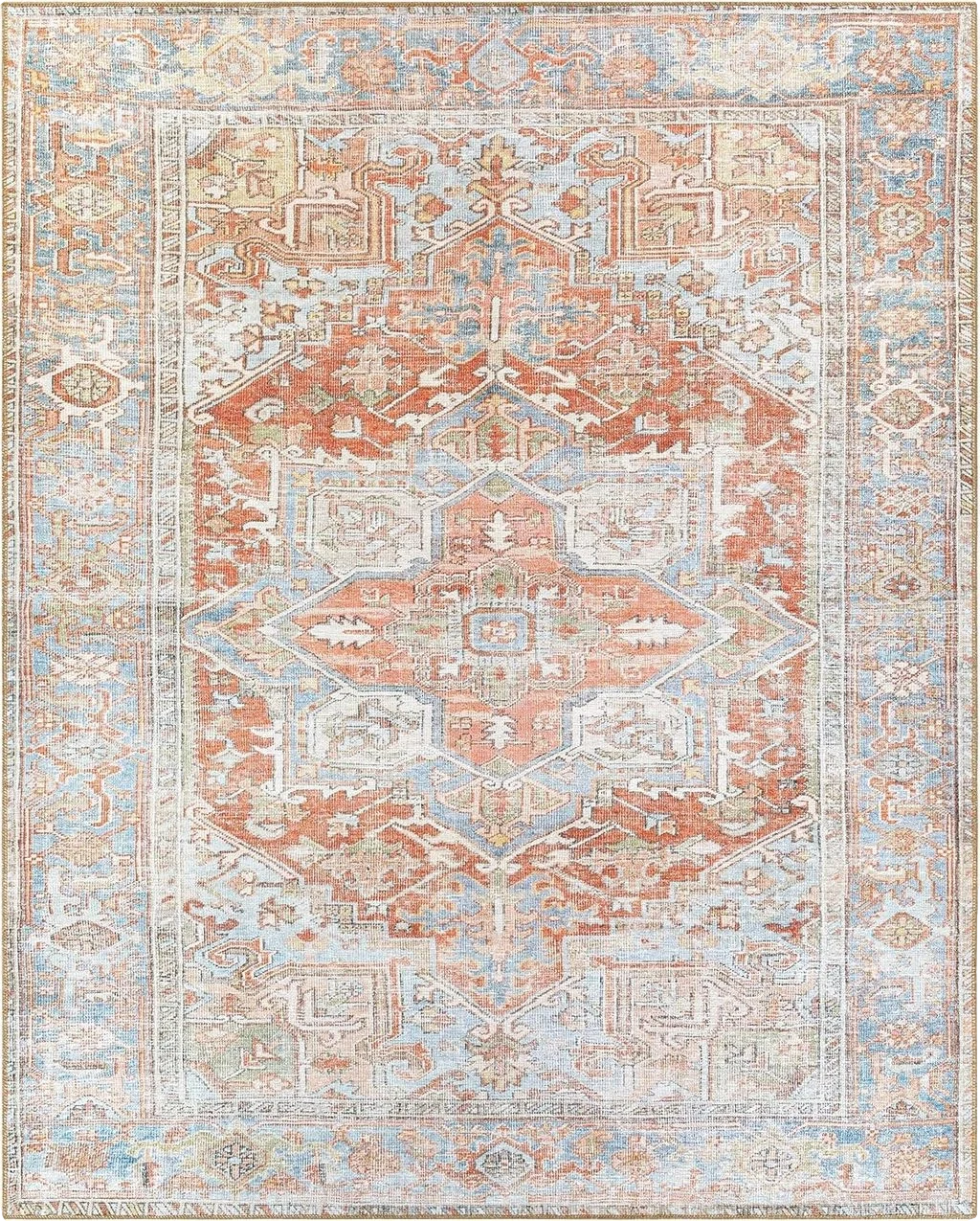 Hauteloom Maayon Persian Oriental Living Room, Bedroom, Dining Room Area Rug - Machine Washable Carpet - Traditional Medallion - Bohemian Vintage - Red, Blue, Green, Orange - 8'10" x 12' - 8′10″x12′0″