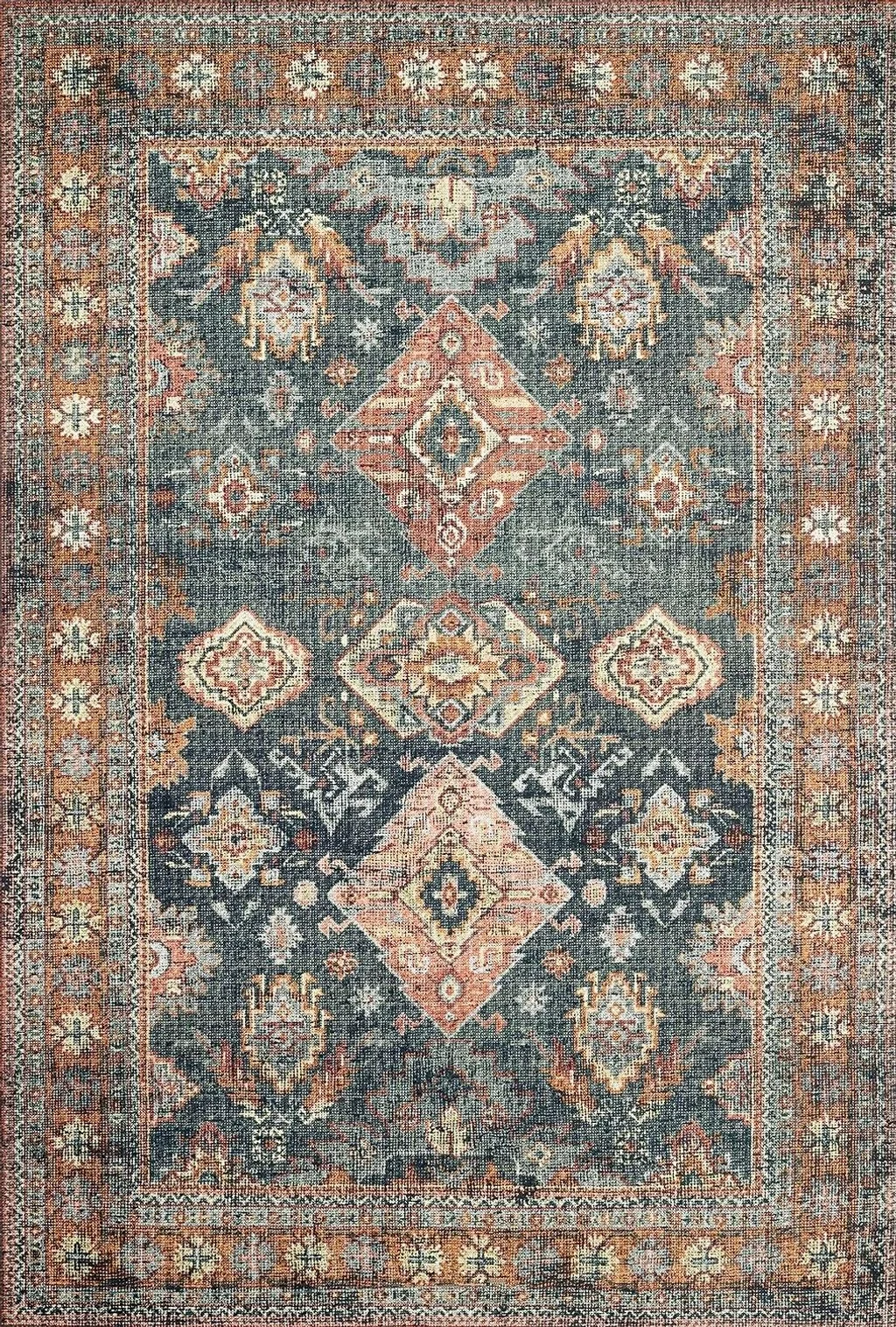 Loloi II Skye Collection SKY-10 SEA / RUST, Traditional 5'-0" x 7'-6" Area Rug - 5′0″x7′6″