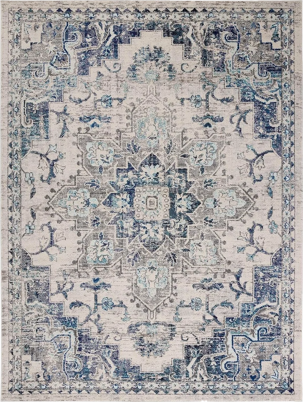 SAFAVIEH Madison Collection Area Rug - 5'3" x 7'6", Ivory & Grey, Boho Chic Medallion Distressed Design, Non-Shedding & Easy Care, Ideal for High Traffic Areas in Living Room, Bedroom (MAD473C) - 5′3″x7′6″