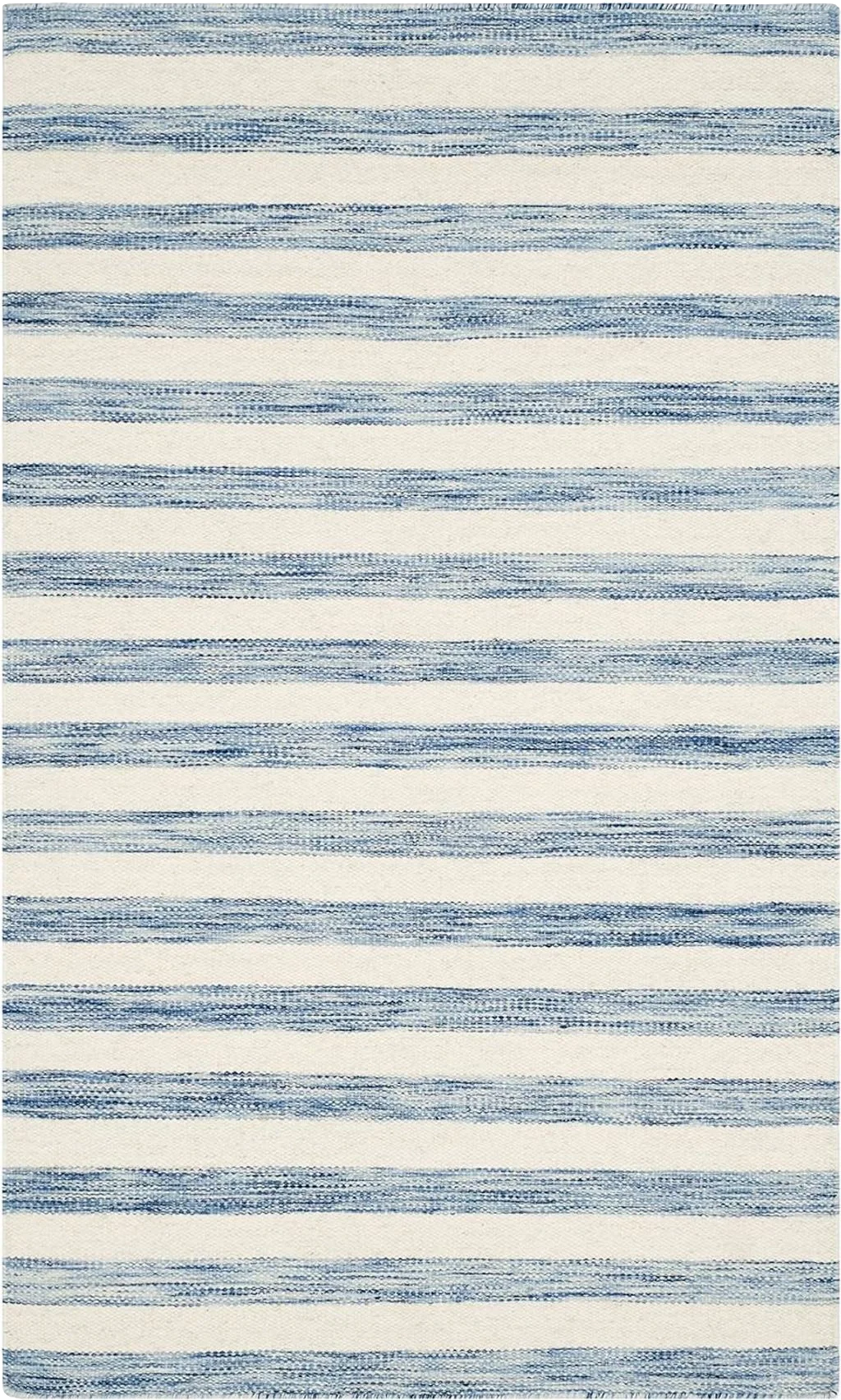 SAFAVIEH Dhurries Collection 3' x 5' Blue/Ivory DHU575B Handmade Flatweave Premium Wool Area Rug - 3′0″x5′0″