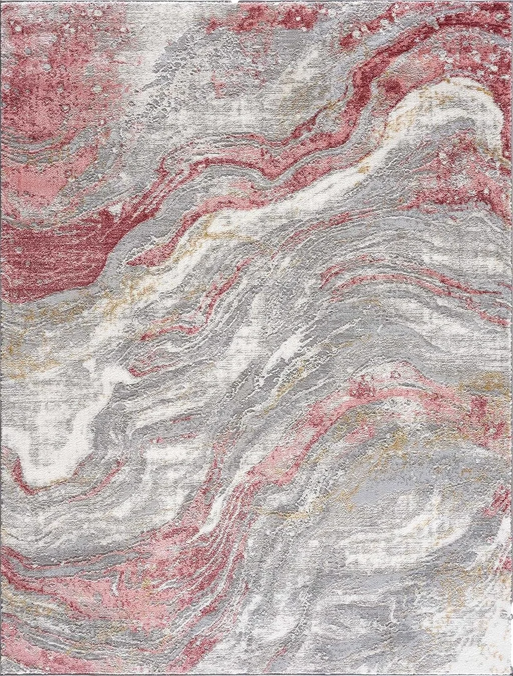Hauteloom Liverpool Modern Abstract Bedroom Living Room Area Rug - Marble Swirl Pattern - Contemporary Bohemian Farmhouse - Pink, Red, Grey, Off White - 9'2" x 12' - 9′2″x12′0″