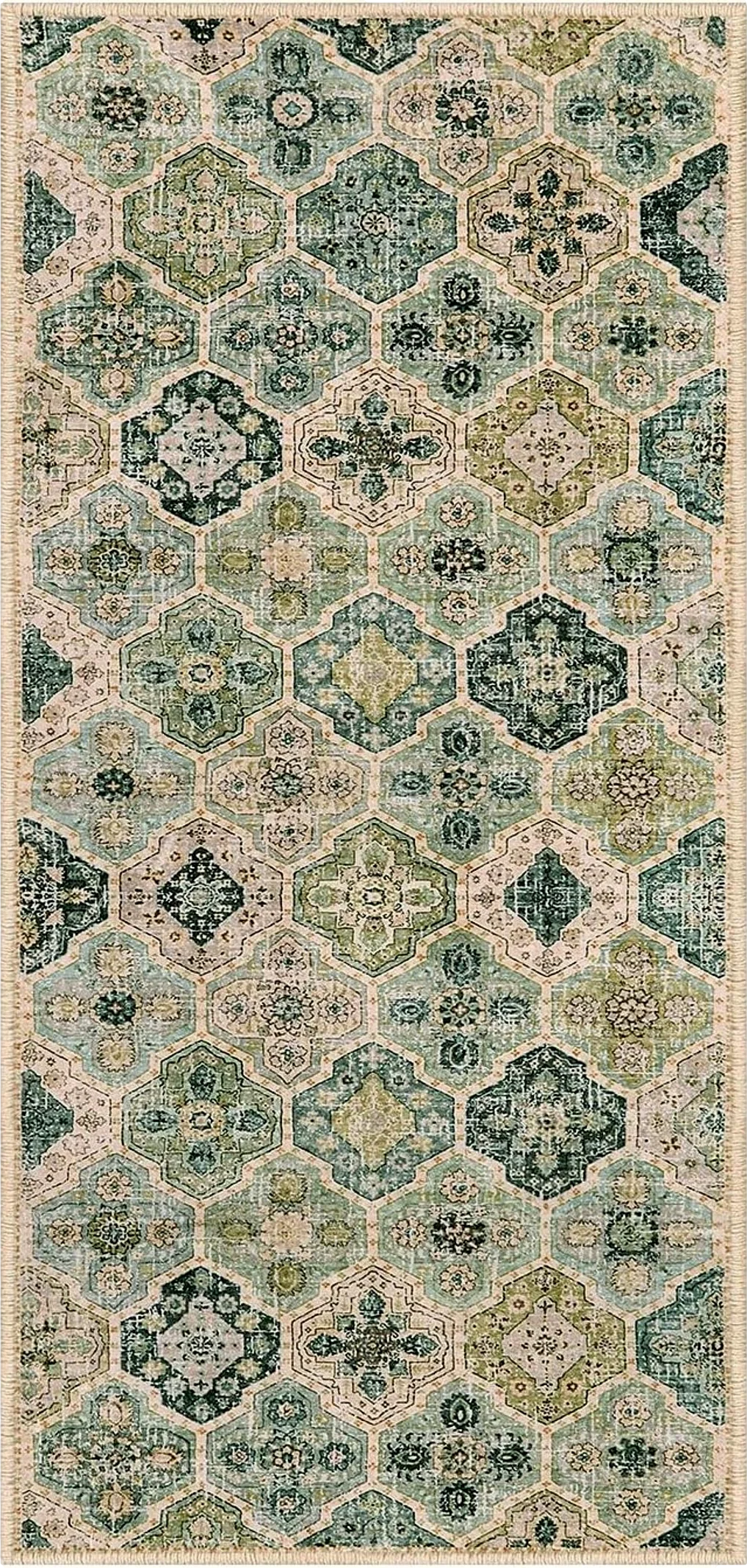 Beeiva Medallion Laundry Room Rug, 2x5 Green Kitchen Runner Rugs Non Skid Washable, Floral Small Bedside Porch Rug Machine Washable Rug for Entryway Bedroom Kitchen Rugs Farmhouse Style - 2′0″x5′0″
