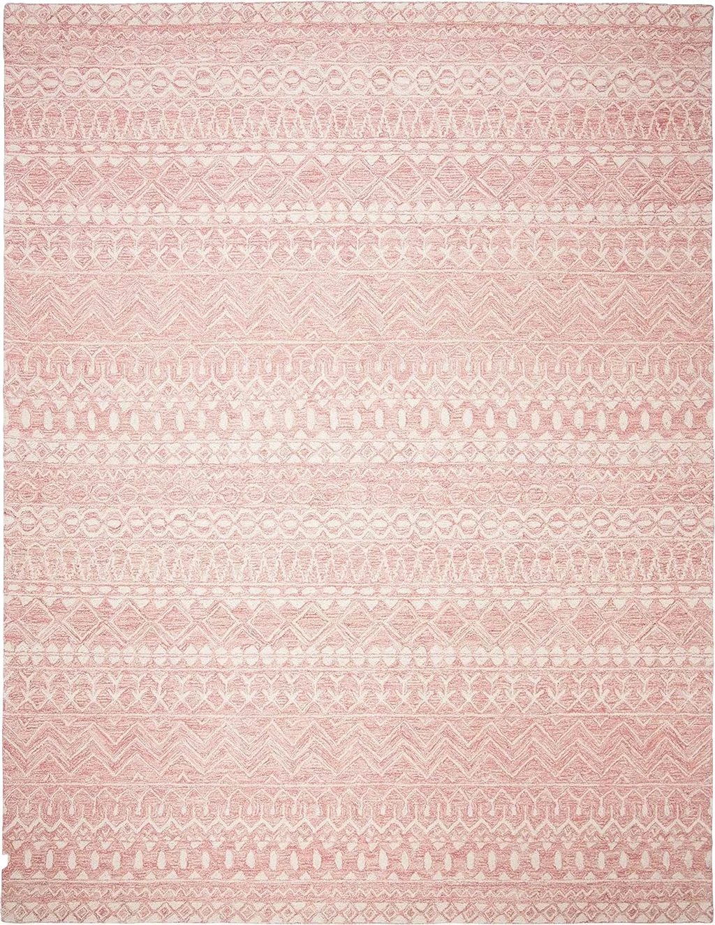 SAFAVIEH Micro-Loop Collection Area Rug - 8' x 10', Pink & Ivory, Handmade Moroccan Boho Tribal Wool, Ideal for High Traffic Areas in Living Room, Bedroom (MLP502U) - 8′0″x10′0″