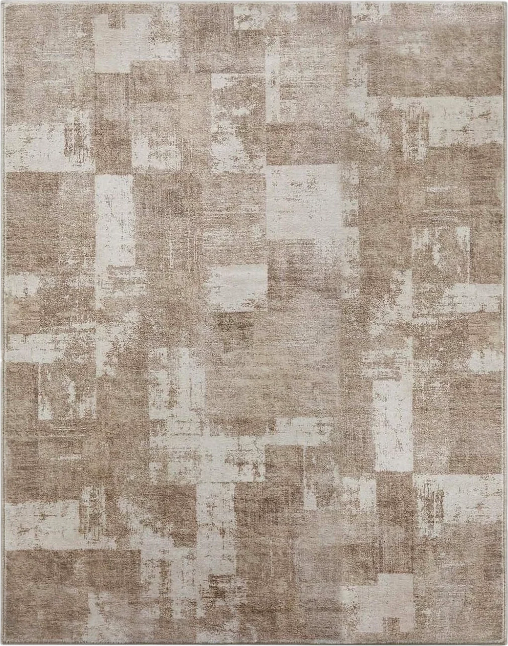 Area Rug Living Room Rugs: 5x7 Indoor Soft Small Low Pile Carpet Abstract Decor Large Washable for Bedroom Dining Room Under Kitchen Table Home Office - Beige/Ivory - 5′0″x7′0″