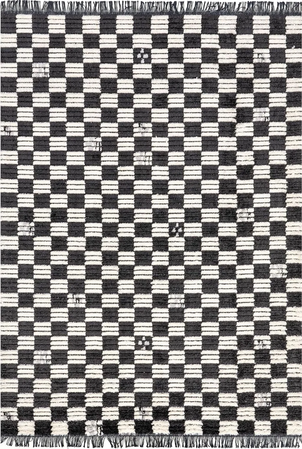 nuLOOM Pania Contemporary Checkered Fringe Area Rug, 4' x 6', Dark Gray - 4′0″x6′0″