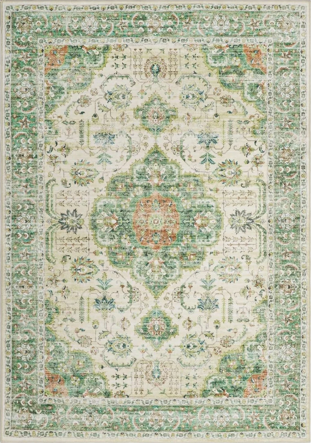 Roxstand 8x10 Area Rugs, Stain Resistant Washable Rugs with Non-Slip Backing, Large Rugs for Living Room, Bedroom - Soft & Low Pile Vintage Area Rug (Sage Green, 8'x10') - 8′0″x10′0″