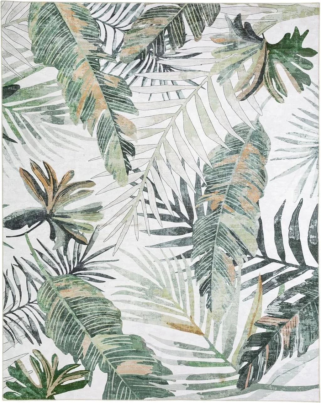 DECOMALL Jasmine Washable Area Rugs 8x10ft, Tropical Plant Non Slip Rug, Soft and Thin Large Carpet for Living Room Bedroom,8x10ft Green/Multi - 8′0″x10′0″