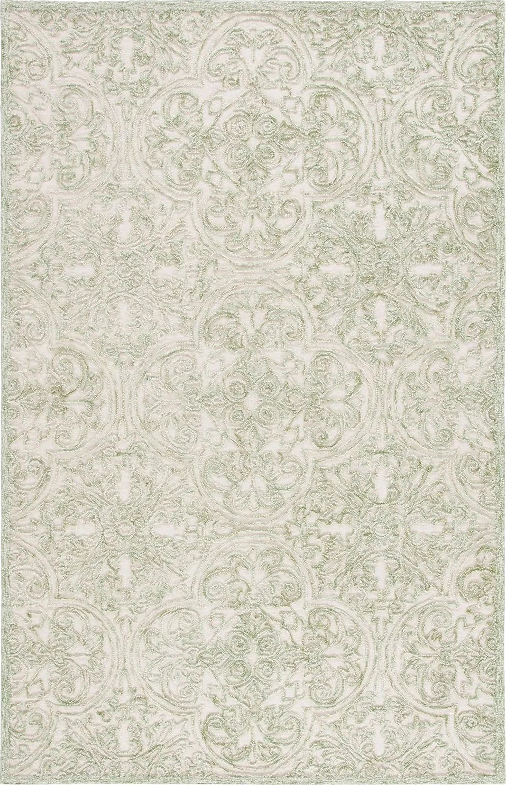 Safavieh Trace Collection Area Rug - 9' x 12', Ivory & Green, Handmade Wool, Ideal for High Traffic Areas in Living Room, Bedroom (TRC101Y) - 9′0″x12′0″
