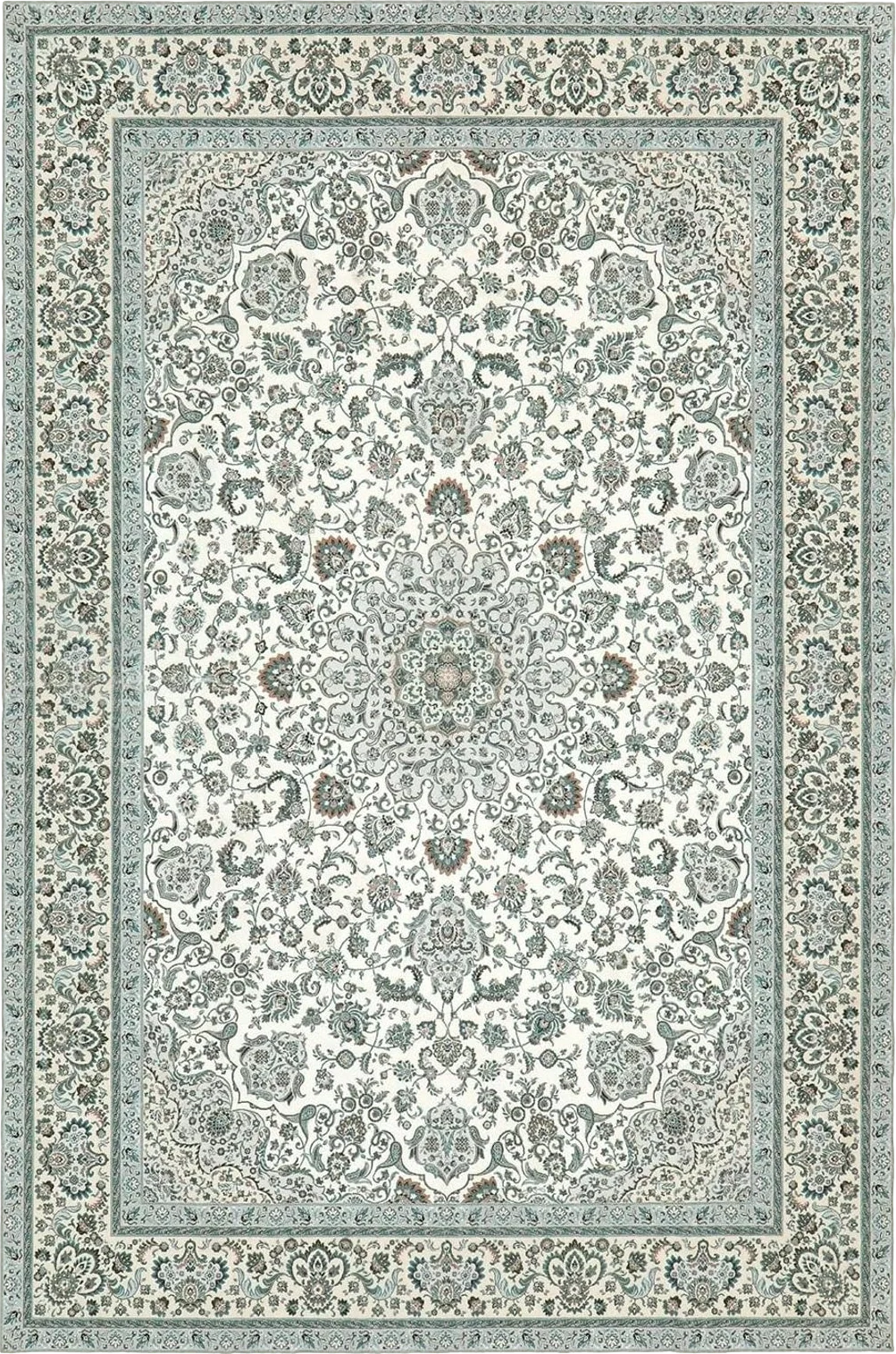 9x12 Area Rug Living Room Rugs: Machine Washable Rugs Soft Low Pile Area Rug with Non-Slip Backing Stain-Resistant, Indoor Floral Floor Carpet for Dining Room Nursery Home Office-Green - 9′0″x12′0″