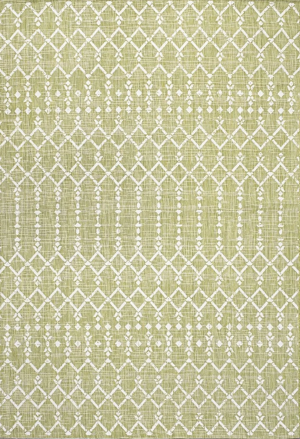 Eyely BMS108N-9 Santa Monica Ourika Moroccan Geometric Textured Weave Indoor/Outdoor Area Rug Rustic, Bedroom, Kitchen, Backyard, Patio, Easy-Cleaning, Non-Shedding, 9 X 12, Light Green/Cream - 9′0″x12′0″