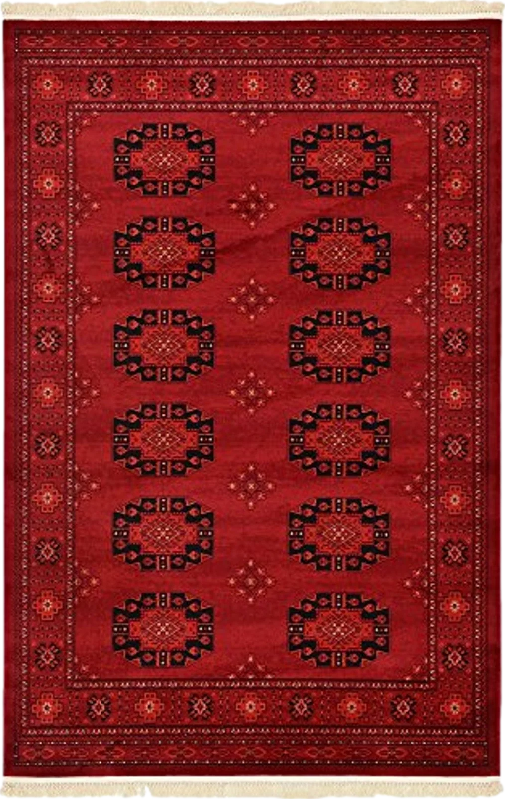 Unique Loom Tekke Collection Over-Dyed Saturated Traditional Torkaman Area Rug, 6 ft 0 in x 9 ft 0 in, Red/Black - 6′1″x9′0″