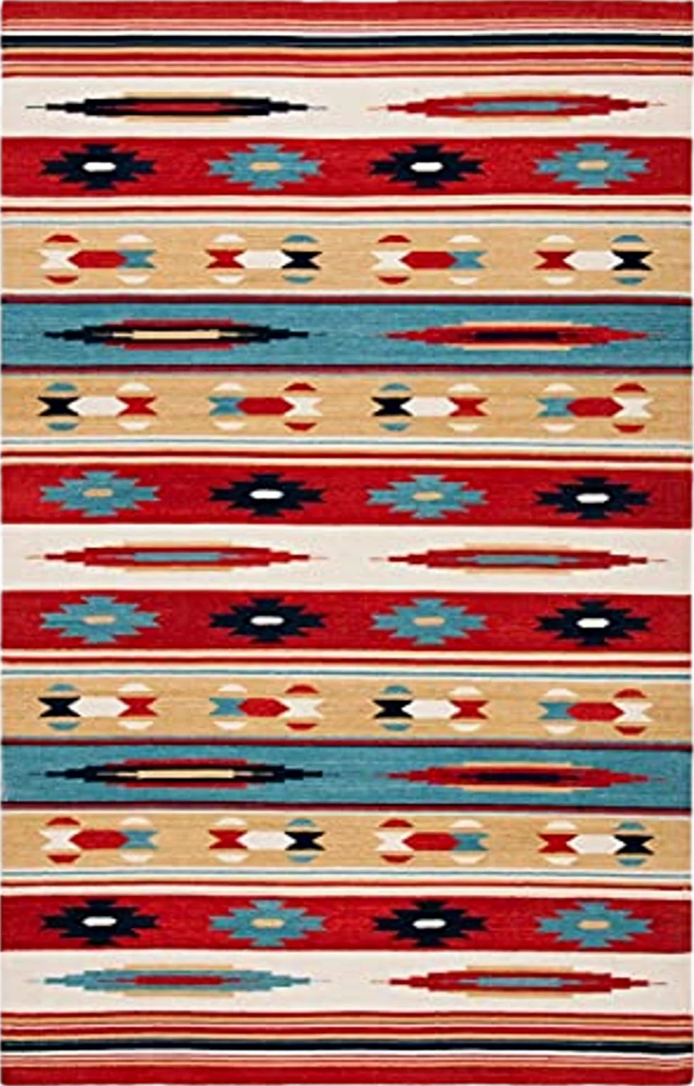 Safavieh Kilim Collection Area Rug - 5' x 8', Beige & Red, Handmade Flat Weave Wool, Ideal for High Traffic Areas in Living Room, Bedroom (KLM712A) - 5′0″x8′0″