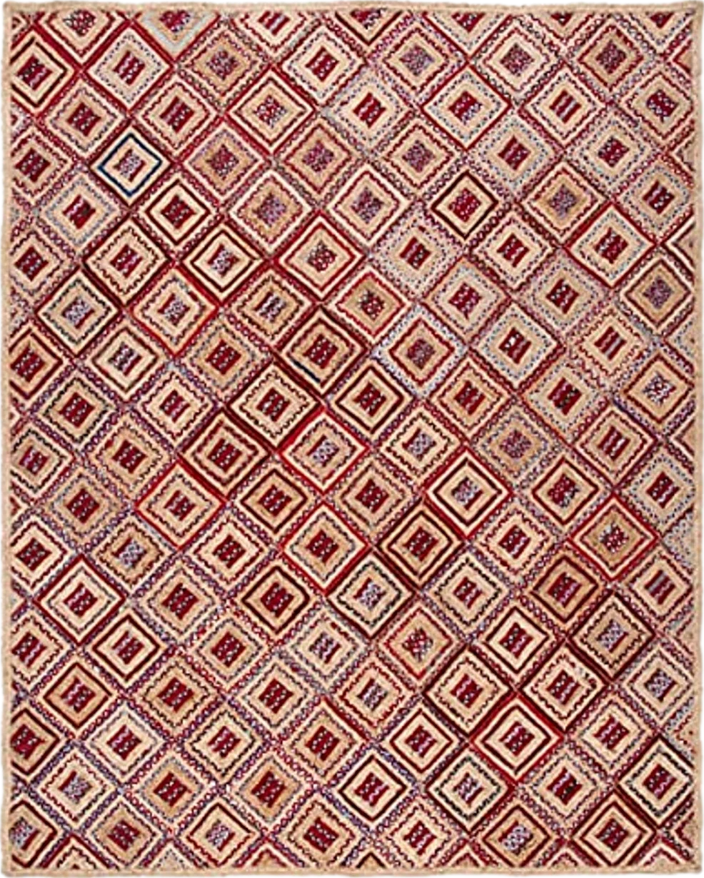 SAFAVIEH Cape Cod Collection Area Rug - 5' x 8', Natural & Red, Handmade Flat Weave Diamond Braided Jute & Denim, Ideal for High Traffic Areas in Living Room, Bedroom (CAP354B) - 5′0″x8′0″