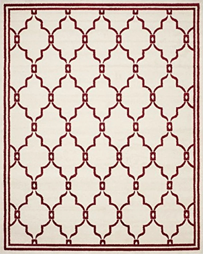 SAFAVIEH Amherst Collection Area Rug - 8' x 10', Ivory & Red, Trellis Design, Non-Shedding & Easy Care, Ideal for High Traffic Areas in Living Room, Bedroom (AMT414H) - 8′0″x10′0″