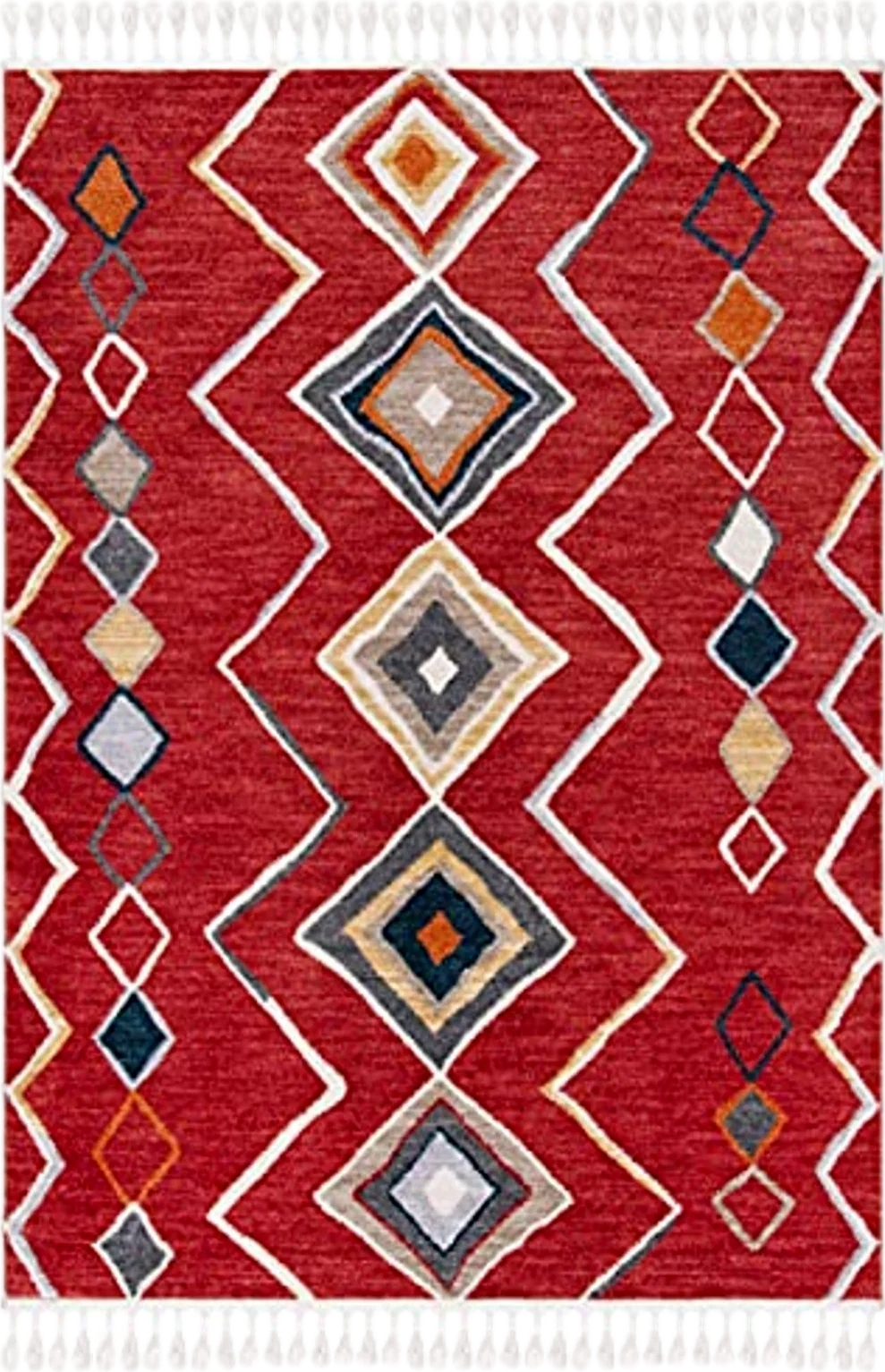 SAFAVIEH Farmhouse Collection 8' x 10' Red/Gold FMH599Q Moroccan Boho Tassel Area Rug - 8′0″x10′0″