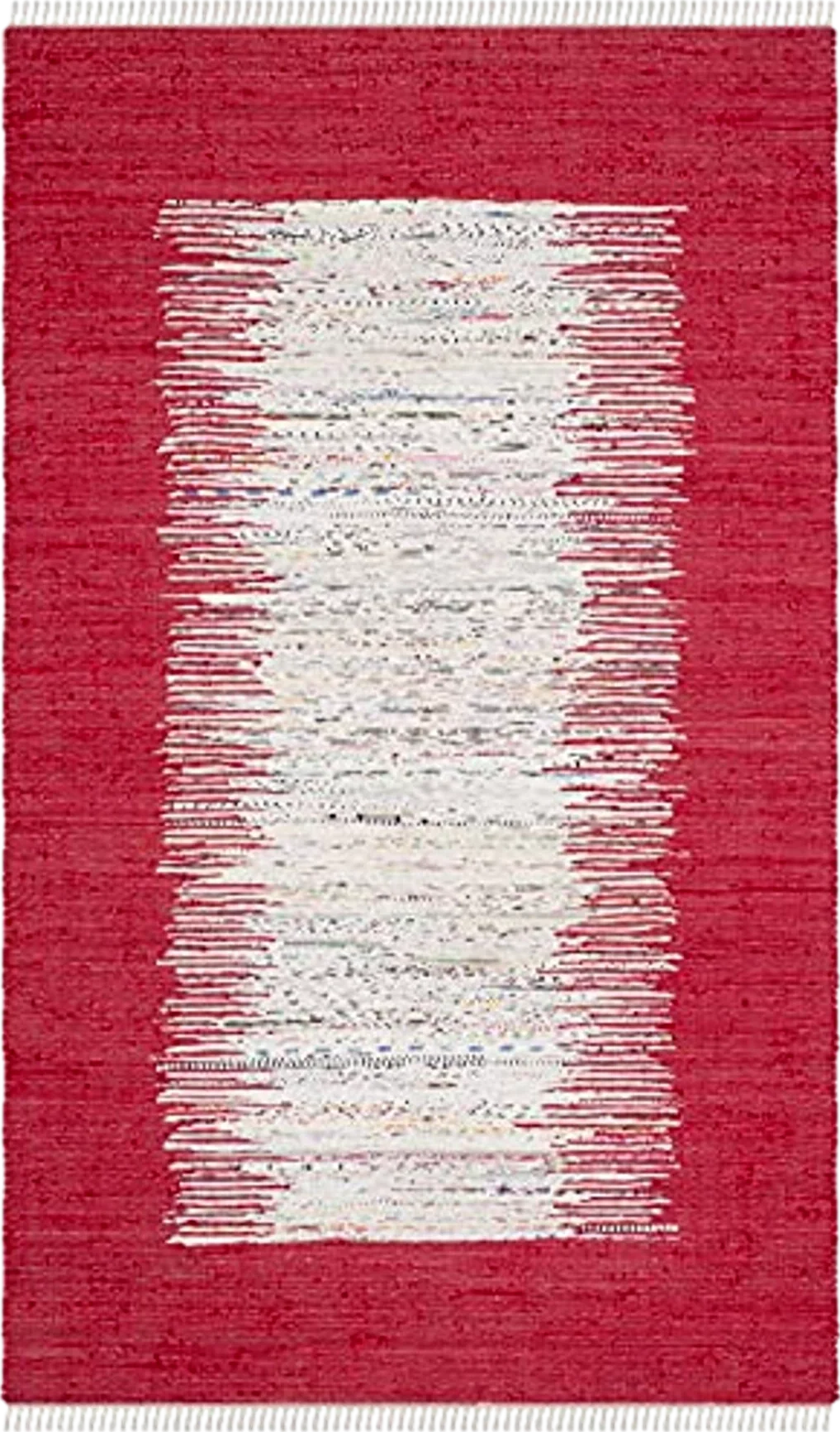 SAFAVIEH Montauk Collection Area Rug - 6' x 9', Ivory & Red, Handmade Stripe Fringe Cotton, Ideal for High Traffic Areas in Living Room, Bedroom (MTK711B) - 6′0″x9′0″