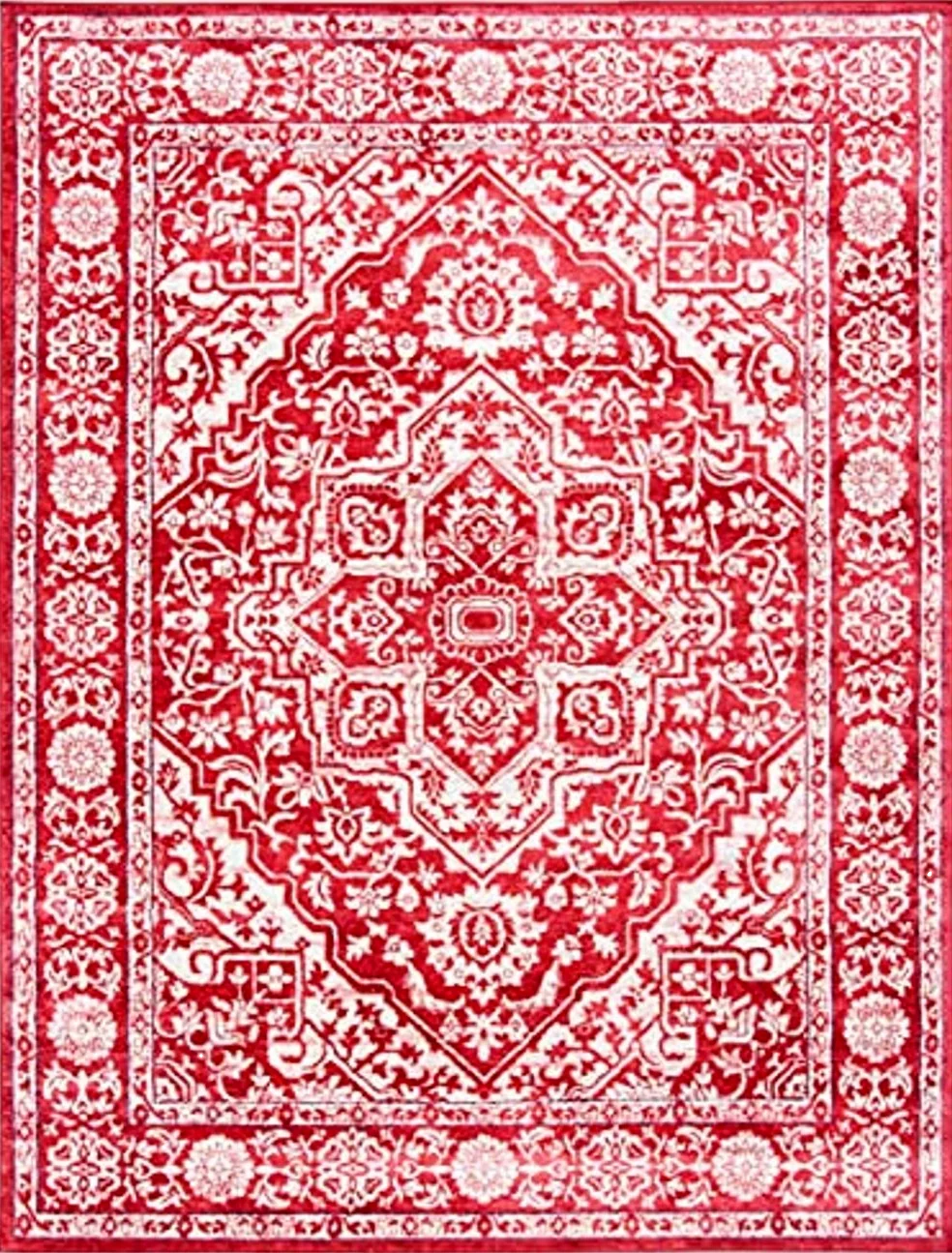 SAFAVIEH Brentwood Collection 6' x 9' Red / Ivory BNT832Q Medallion Distressed Non-Shedding Living Room Bedroom Dining Home Office Area Rug - 6′0″x9′0″