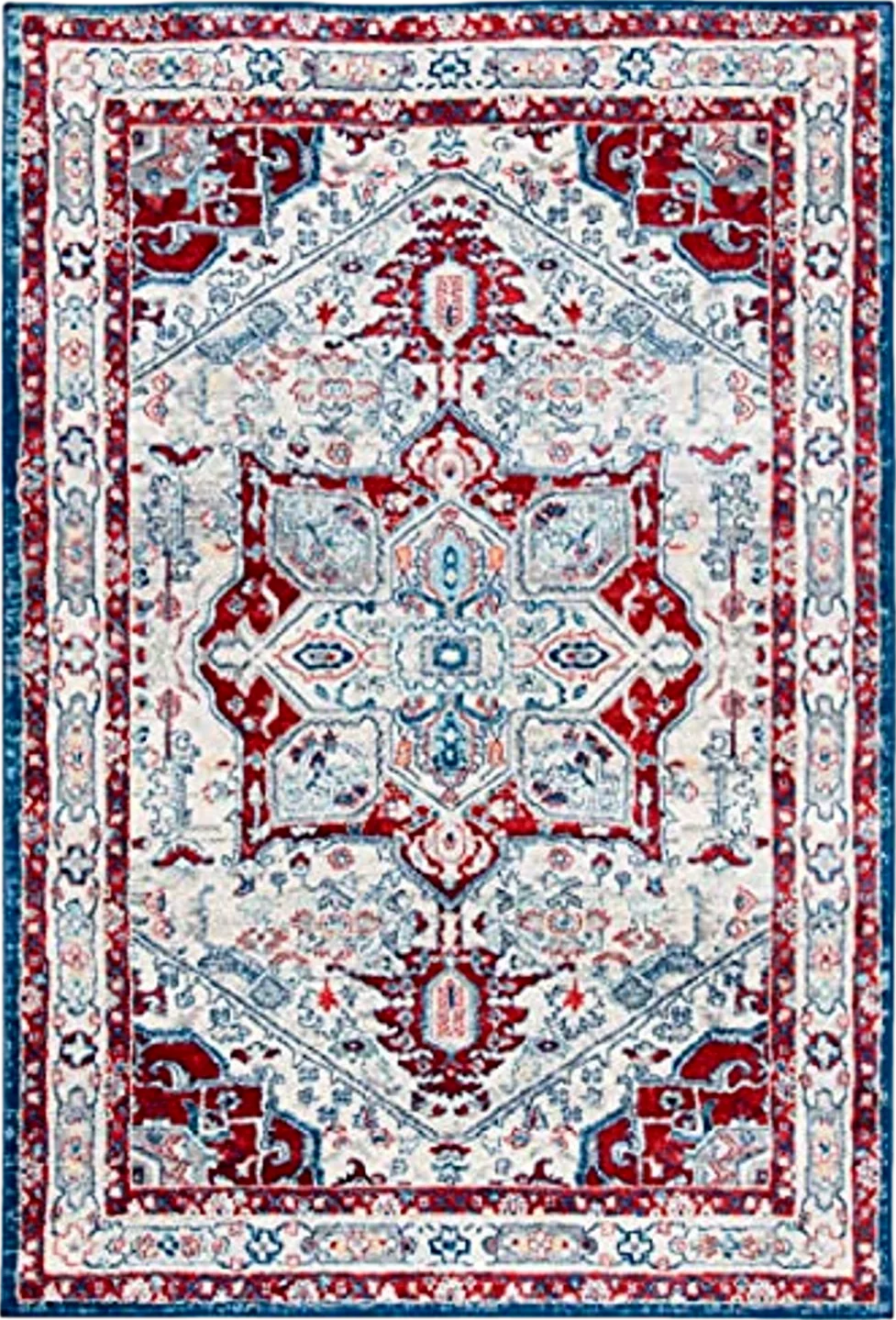 SAFAVIEH Brentwood Collection 8' x 10' Ivory/Red BNT852E Medallion Distressed Non-Shedding Living Room Dining Bedroom Area Rug - 8′0″x10′0″
