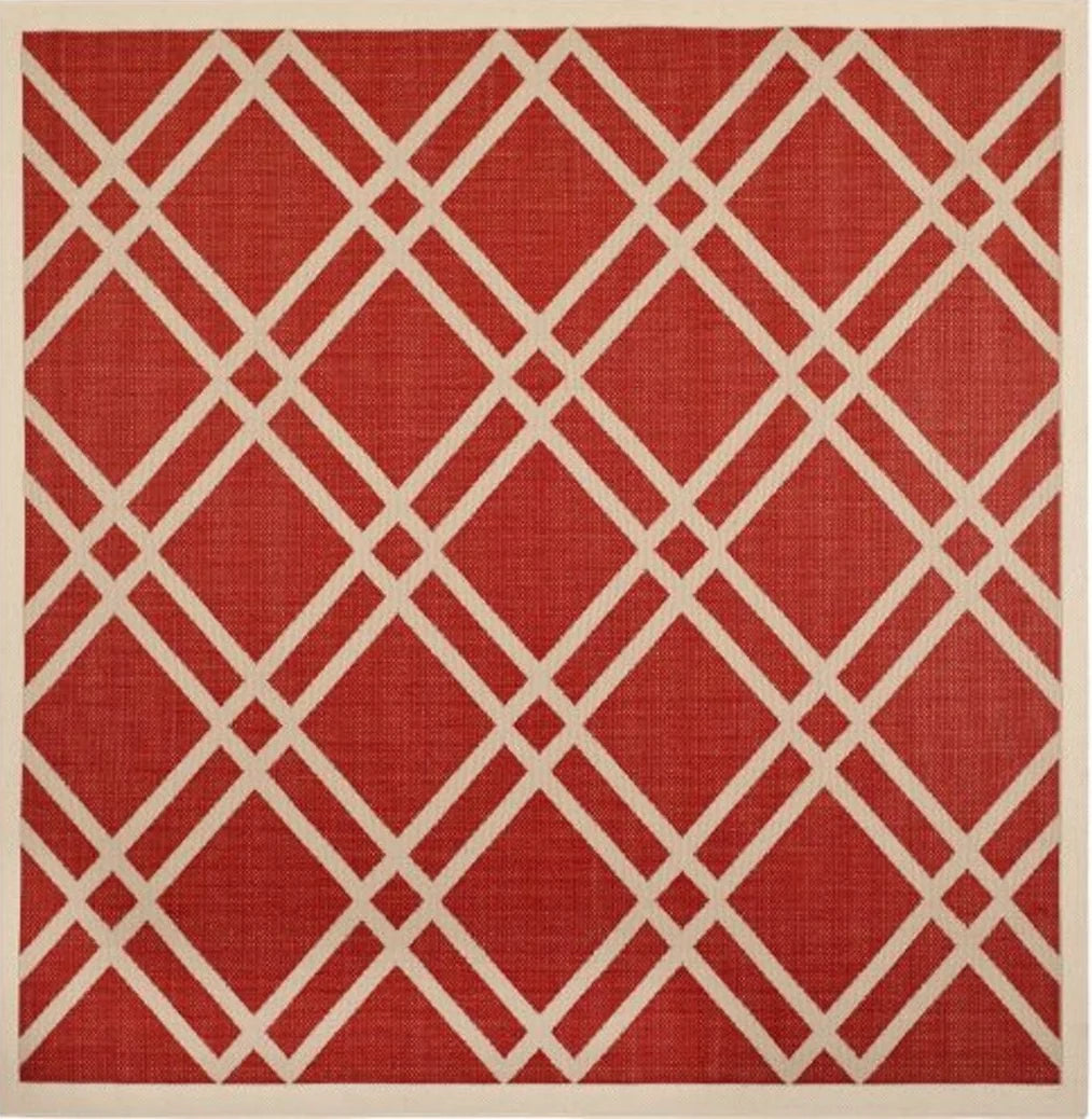 SAFAVIEH Courtyard Collection 7'10" Square Red/Bone CY6923 Trellis Indoor/ Outdoor Waterproof Easy-Cleaning Patio Backyard Mudroom Area-Rug - 7′1″x7′1″