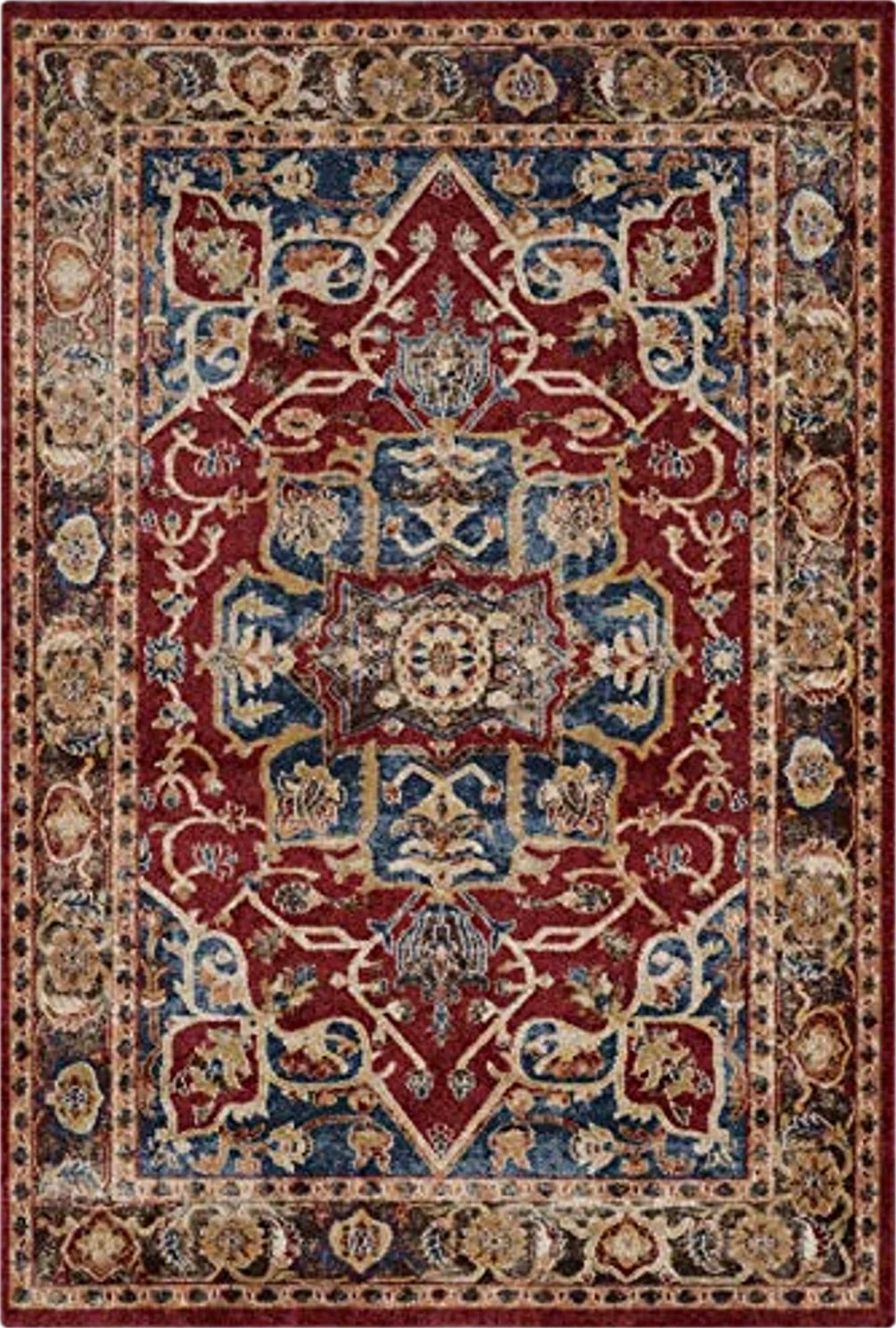 SAFAVIEH Bijar Collection 5'3" x 7'6" Red / Royal BIJ605R Traditional Oriental Distressed Non-Shedding Living Room Bedroom Dining Home Office Area Rug - 5′3″x7′6″