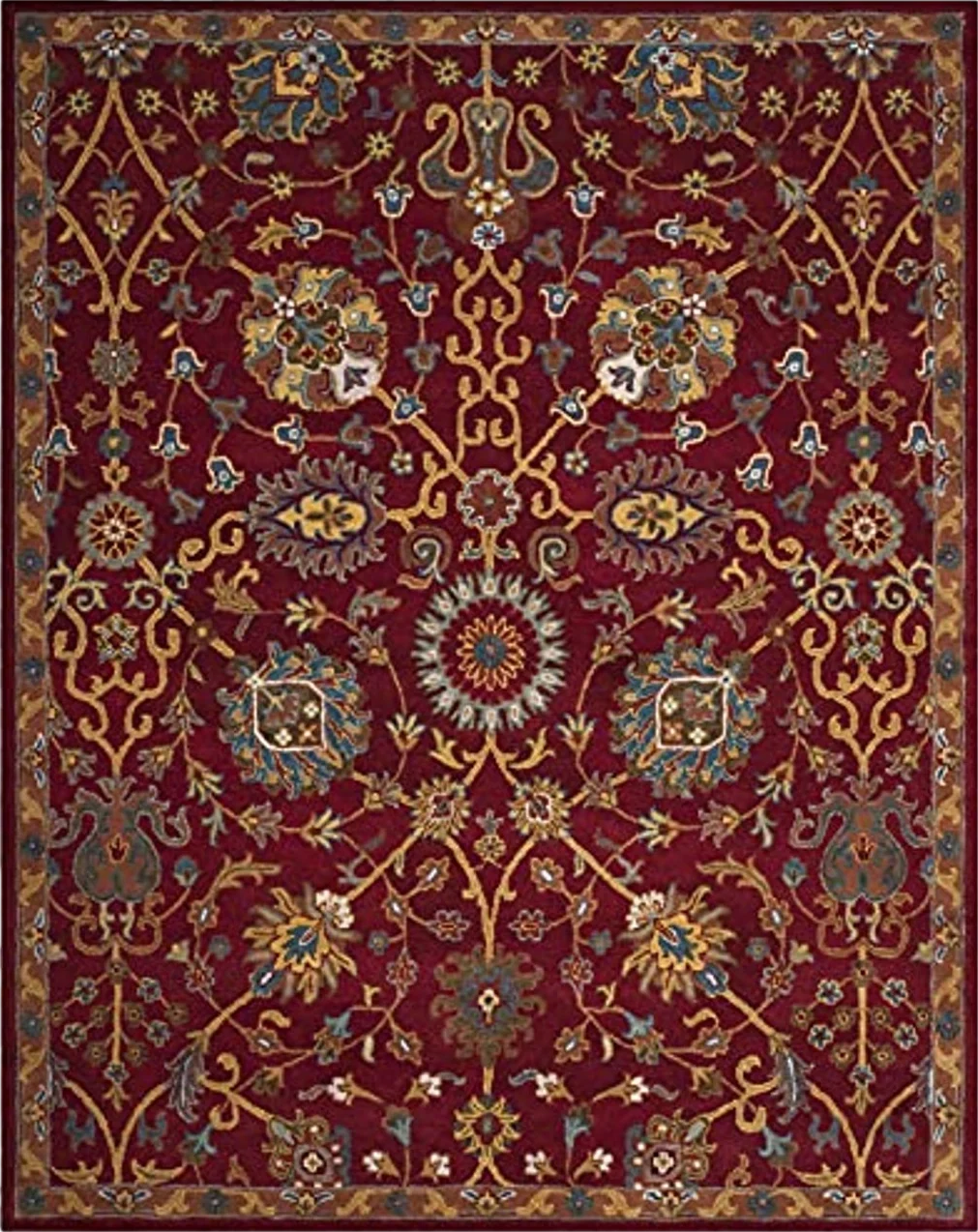 SAFAVIEH Heritage Collection Area Rug - 8' x 10', Red, Handmade Traditional Oriental Wool, Ideal for High Traffic Areas in Living Room, Bedroom (HG655A) - 8′0″x10′0″