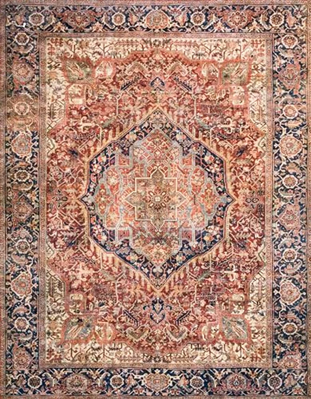 Loloi Layla 7'-6" x 9'-6" Area Rug in Red/Navy - Thick Area Rug, Soft Area Rug with, Vintage Inspired Distressed Design, Low Pile, Non-Shedding, Easy Clean, Durable Living Room Rug - 7′6″x9′6″