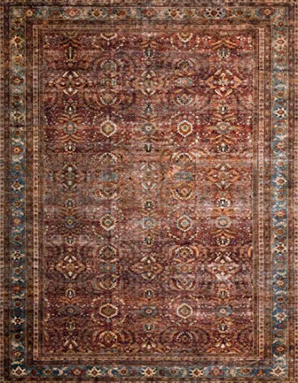 Loloi Layla 7'-6" x 9'-6" Area Rug in Brick/Blue - Thick Area Rug, Soft Area Rug with, Vintage Inspired Distressed Design, Low Pile, Non-Shedding, Easy Clean, Durable Living Room Rug - 7′6″x9′6″