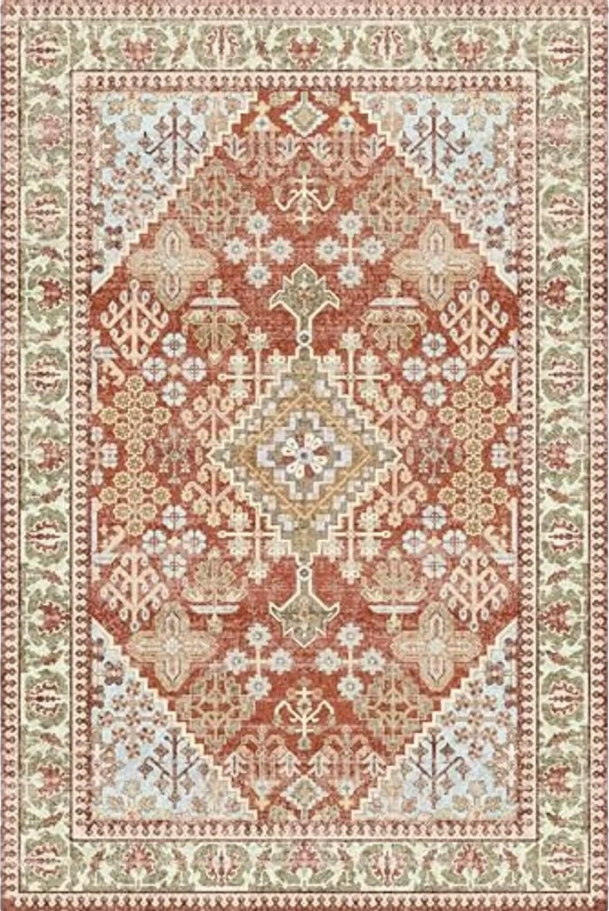 Kokia 9x12 Area Rugs for Living Room, Stain Resistant Machine Washable Rug, Non Slip Backing Hobo Rugs for Bedroom, Printed Soft Vintage Carpet Orange 9 x 12 - 9′0″x12′0″