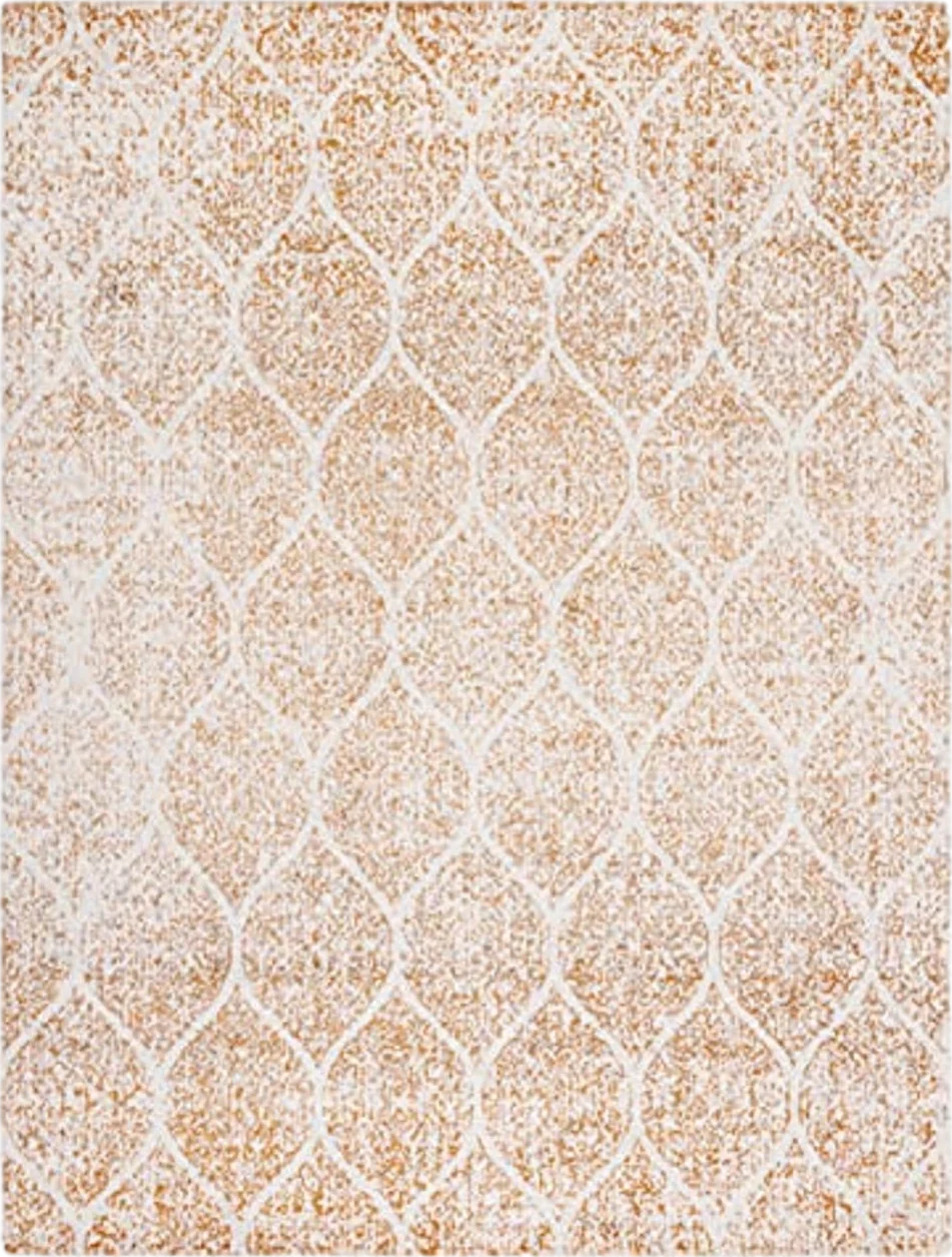 SAFAVIEH Madison Collection Area Rug - 8' x 10', Cream & Orange, Glam Ogee Trellis Distressed Design, Non-Shedding & Easy Care, Ideal for High Traffic Areas in Living Room, Bedroom (MAD604H) - 8′0″x10′0″