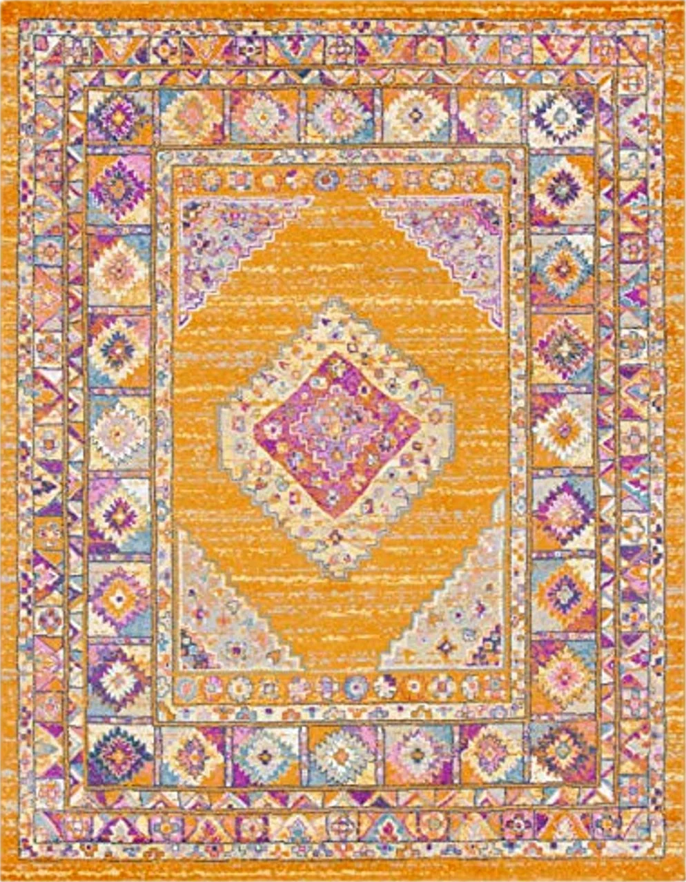 SAFAVIEH Madison Collection Area Rug - 8' x 10', Orange & Fuchsia, Boho Chic Medallion Design, Non-Shedding & Easy Care, Ideal for High Traffic Areas in Living Room, Bedroom (MAD133D) - 8′0″x10′0″