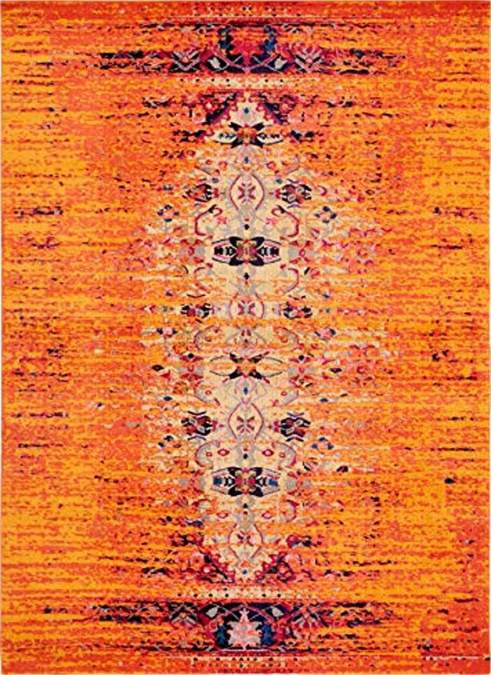 SAFAVIEH Monaco Collection Area Rug - 8' x 10', Orange & Multi, Modern Boho Abstract Distressed Design, Non-Shedding & Easy Care, Ideal for High Traffic Areas in Living Room, Bedroom (MNC209H) - 8′0″x10′0″