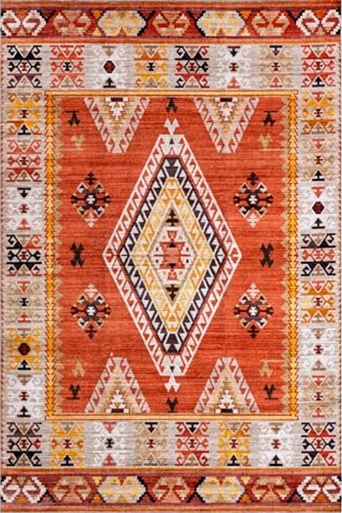 nuLOOM Reda Aztec Bordered Machine Washable Ultra Thin Area Rug, 5' x 8', Burnt Orange - 5′0″x8′0″