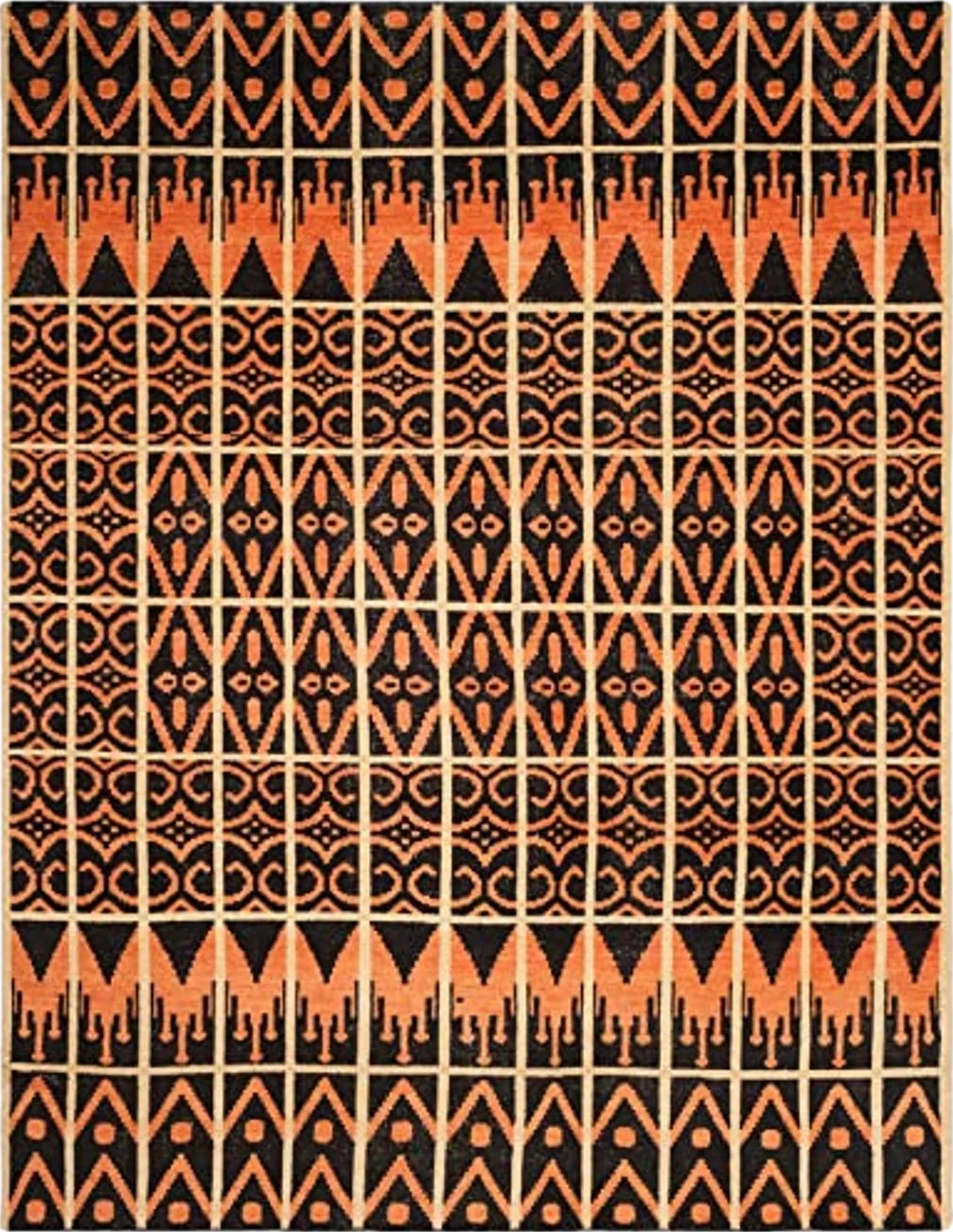 SAFAVIEH Kenya Collection Area Rug - 8' x 10', Orange & Black, Hand-Knotted Moroccan Boho Tribal Wool, Ideal for High Traffic Areas in Living Room, Bedroom (KNY609A) - 8′0″x10′0″
