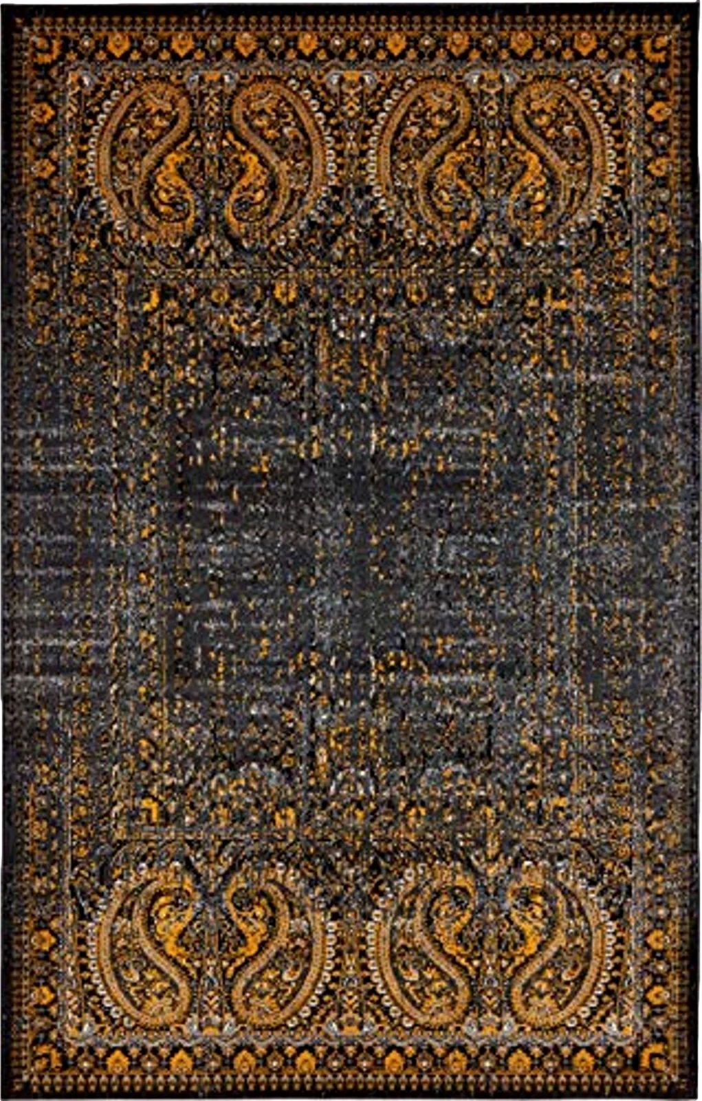 Unique Loom Imperial Collection Paisley, Distressed, Border, Vintage, Modern, Abstract Area Rug, 5 x 8 ft, Black/Orange - 5′0″x8′0″