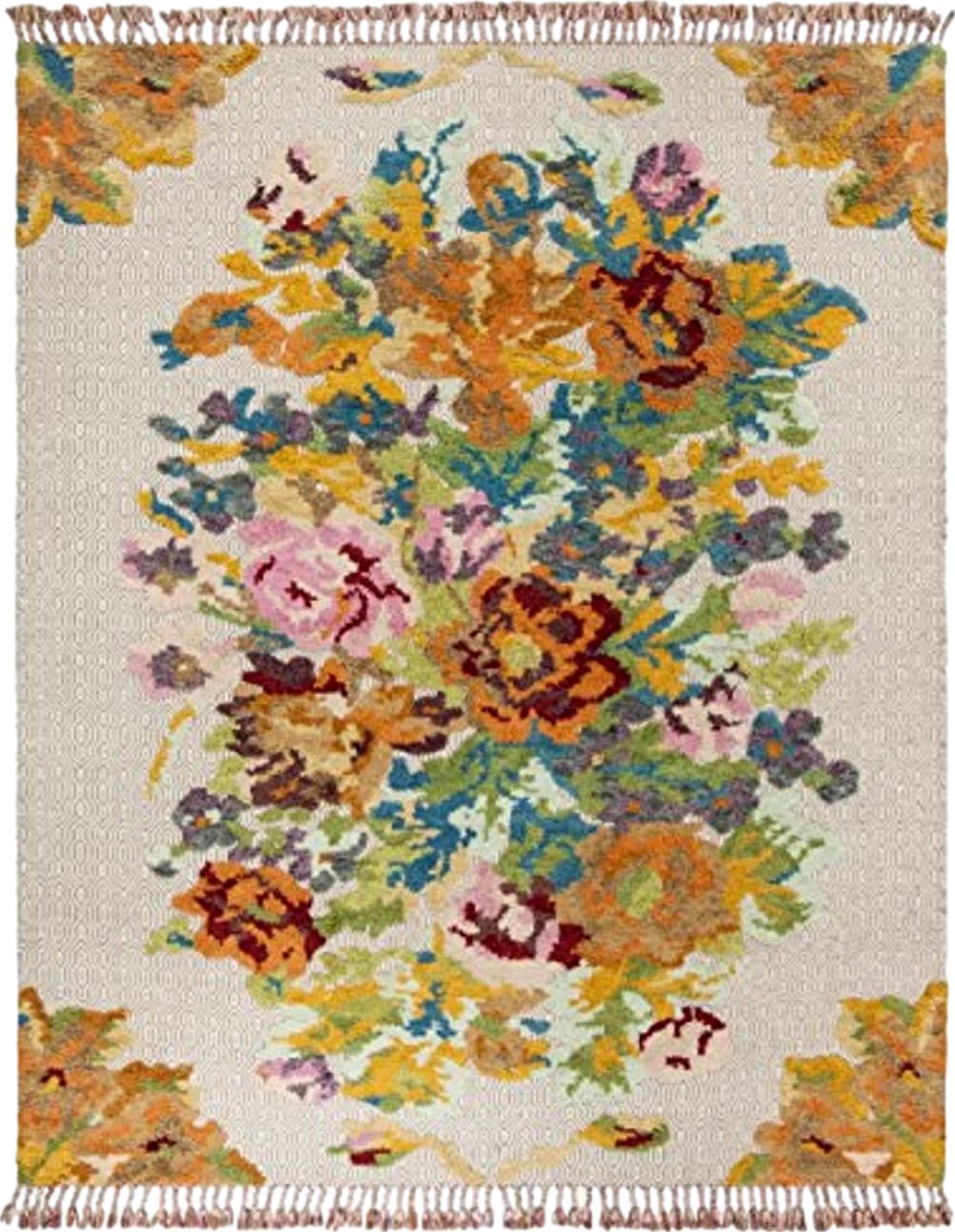 SAFAVIEH Kenya Collection Area Rug - 6' x 9', Orange & Light Grey, Hand-Knotted Floral Tassel Wool, Ideal for High Traffic Areas in Living Room, Bedroom (KNY801W) - 6′0″x9′0″