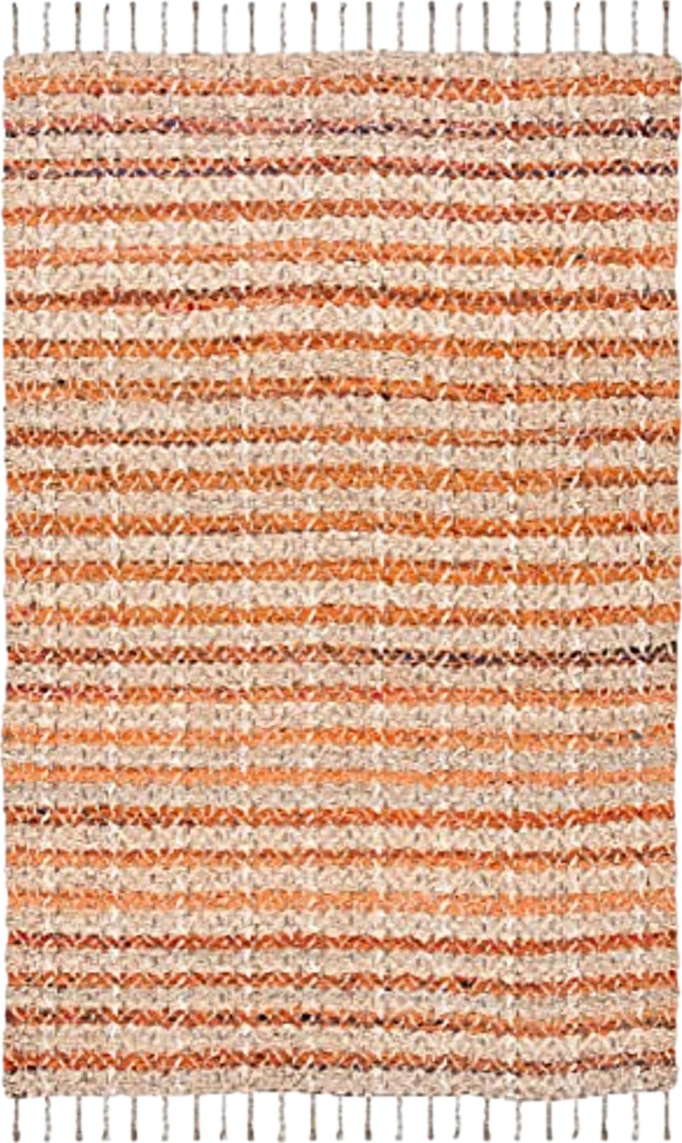 SAFAVIEH Cape Cod Collection Area Rug - 5' x 8', Orange & Natural, Handmade Stripe Jute & Cotton Braided Tassel, Ideal for High Traffic Areas in Living Room, Bedroom (CAP844P) - 5′0″x8′0″
