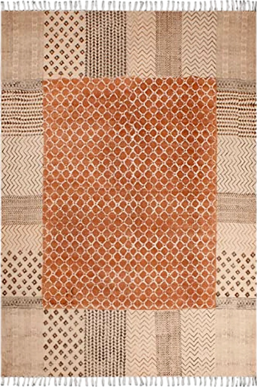 CASAVANI Collection Rectangular - 8x10 Area Rug Orange Cotton Dhurrie Bordered Kilim Rug Indoor Outdoor Use Flatweave Rugs for Bedroom Dining Room Living Room - 8′0″x10′0″
